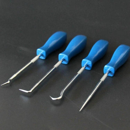 Handy Tool Set for Home Auto Repair and Maintenance Tasks - precision pick and hook tools with blue handles for wire separation and retrieving dropped parts