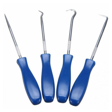 Handy Tool Set for Home Auto Repair and Maintenance Tasks — four steel pick tools with blue handles for wire separation, retrieving parts, and light repairs
