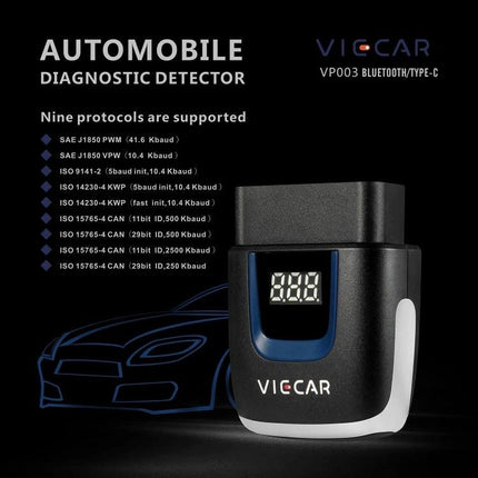Viecar Tool for Daily Vehicle Maintenance and Checks compact OBD-II diagnostic device with digital display for engine codes and voltage monitoring