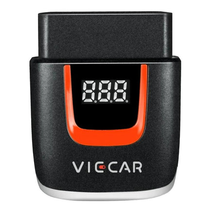 Viecar OBD Fault Detector for Everyday Car Troubleshooting plugged into OBD port showing diagnostic display and WiFi smartphone connectivity