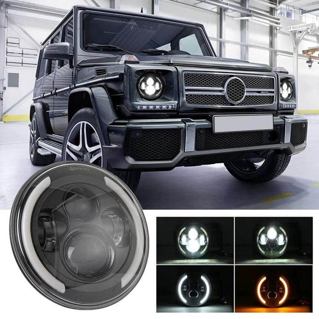 7 Inch LED Headlights For Jeep Wrangler Angel Eye Replacement - waterproof die-cast aluminum, LUMINUS chips, anti-fog, high-beam focused illumination