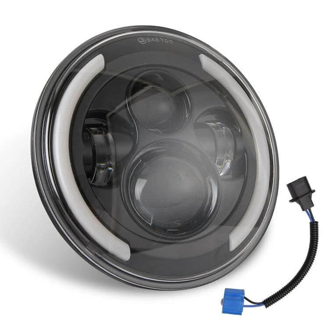 7 Inch LED Headlights For Jeep Wrangler Angel Eye Replacement - die-cast aluminum housing, LUMINUS LEDs, waterproof, anti-fog round headlight