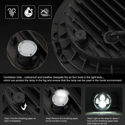 7 Inch LED Headlights For Jeep Wrangler Angel Eye Replacement waterproof breathable vent back view