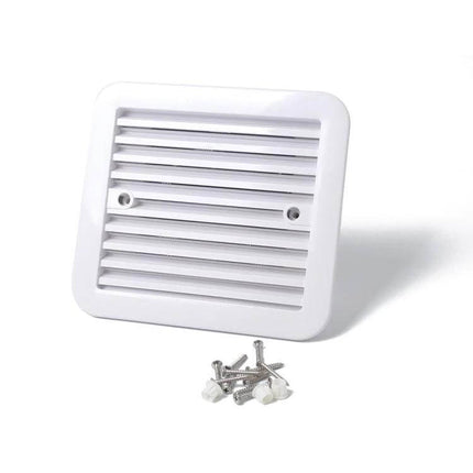 12V White RV Air Vent With Fan For Fresh Air On The Go – white side vent grille with blower fan, screws included, 12V DC RV ventilation