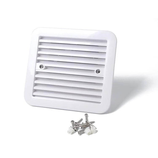 12V White RV Air Vent With Fan For Fresh Air On The Go – white side vent grille with blower fan, screws included, 12V DC RV ventilation