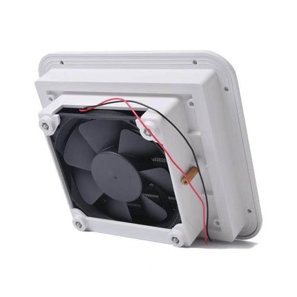 12V White RV Air Vent With Fan For Fresh Air On The Go - white side vent with 12V blower fan for RVs, trailers and motorhomes