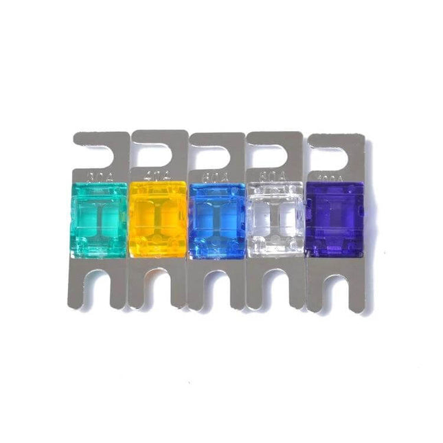 5 Piece Mini ANL Fuse Set for Car Audio 30A 40A 60A 80A 100A - color-coded mini ANL fuses for automotive and battery systems