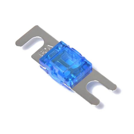5 Piece Mini ANL Fuse Set for Car Audio 30A 40A 60A 80A 100A — close-up of blue 60A mini ANL fuse on metal blade for car and marine audio protection