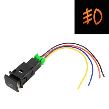 Fog Light On-Off Button Switch For Toyota Camry With Cable - black plastic switch with wiring harness and illuminated fog icon