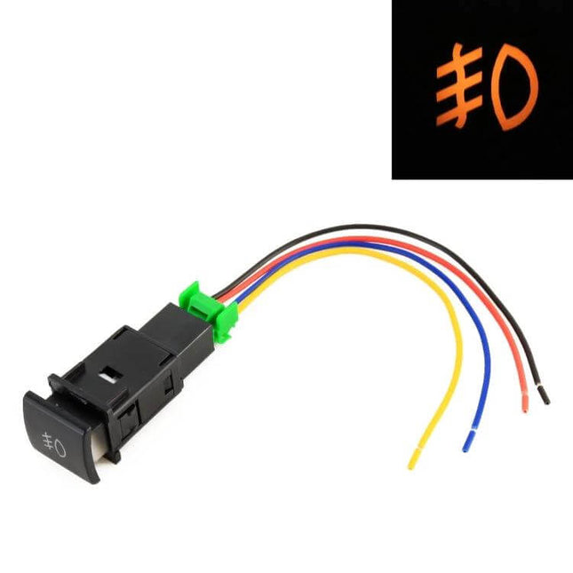 Fog Light On-Off Button Switch For Toyota Camry With Cable - black plastic switch with wiring harness and illuminated fog icon