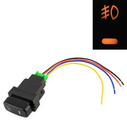 Fog Light On-Off Switch For Mitsubishi With Cable - black plastic dash switch with colored wiring harness and illuminated fog icon