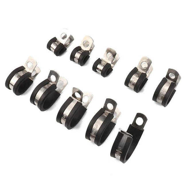 Car Rubber Cushion Pipe Clamps Stainless Steel 10 Pack - 10-piece stainless steel rubber-lined clamps for hoses, cables, fuel lines in cars, boats, ATVs
