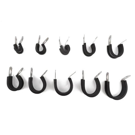 Car Rubber Cushion Pipe Clamps Set Of 10, Stainless Steel 11/8 Inch - 10 black rubber-cushioned 304 stainless steel U-shaped clamps for hoses and cables