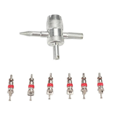 Handy Kit for Car Tire Maintenance During Daily Drives - corrosion-resistant valve core tool set with six replacement valve cores