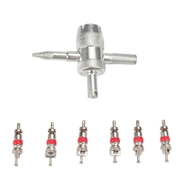 Handy Kit for Car Tire Maintenance During Daily Drives - corrosion-resistant valve core tool set with six replacement valve cores