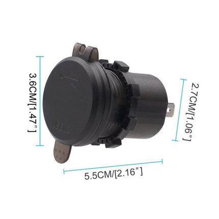 Car USB Charger Dual Port With LED Voltmeter For Cars And Trucks compact black panel mount USB charger with LED voltmeter and dimensions