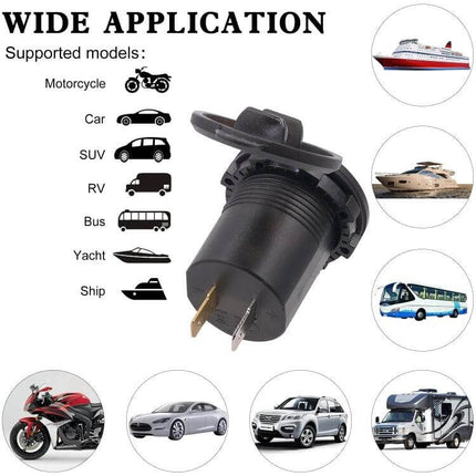 Car USB Charger Dual Port With LED Voltmeter For Cars And Trucks - 12-24V dual USB car charger with LED voltmeter, waterproof cap, fits cars trucks RVs SUVs