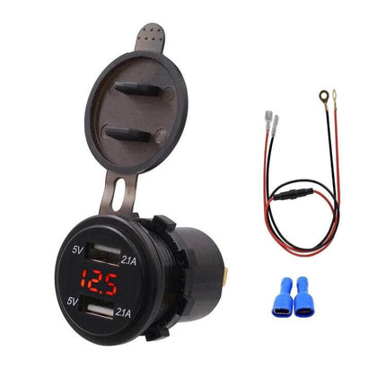 Car USB Charger Dual Port With LED Voltmeter For Cars And Trucks compact dual USB car charger with LED voltmeter display and wiring kit