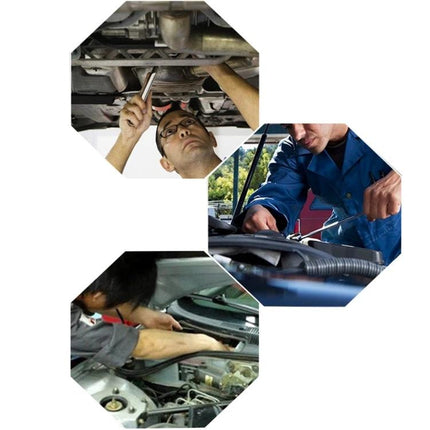 Compact Telescoping Mirror for Inspecting Car Undercarriage at Home used by a mechanic to view undercarriage, spot rust, leaks and debris during driveway maintenance