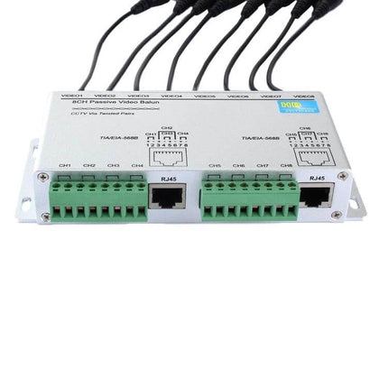 Passive 8-Channel Video Balun for CCTV Security Monitoring white metal balun with RJ45 and terminal blocks