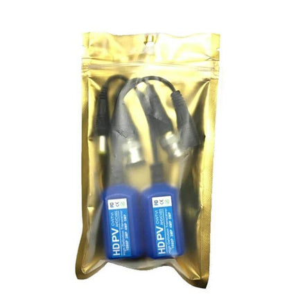 Anpwoo 2-in-1 Power and Video Balun for Twisted Pair Systems packaged pair of blue HDPV baluns with power and BNC cables