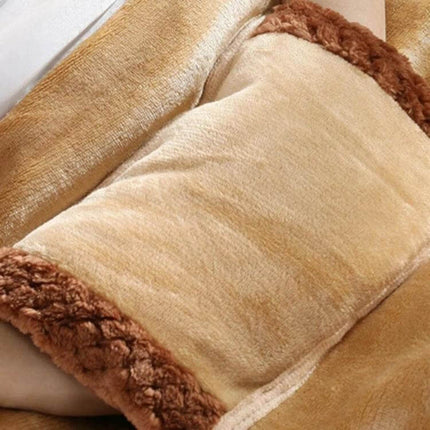 Alt Tag: Electric Blanket With Hand Warmer Camel For Desk And Travel - soft double-layer camel blanket with front flannel and sherpa back for desk, travel