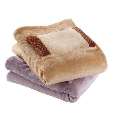Electric Blanket With Hand Warmer Camel For Desk And Travel - folded camel flannel with sherpa back, built-in hand warmer for office, sofa, travel