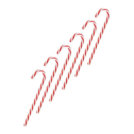 Candy Cane Christmas Ornaments 6 Pack For Tree Decor - six lightweight red and white plastic candy cane tree decorations (13 x 3.5 cm) for indoor holiday displays