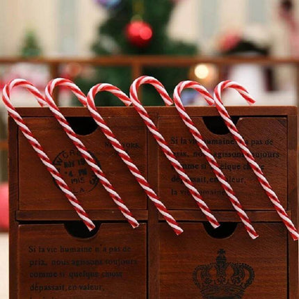 Candy Cane Christmas Ornaments 6 Pack For Tree Decor - six lightweight red and white plastic candy cane tree decorations, 13 x 3.5 cm each