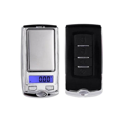 Car Key Shaped Pocket Jewelry Scale for Everyday Weighing - compact keychain digital jewelry scale with blue backlit display