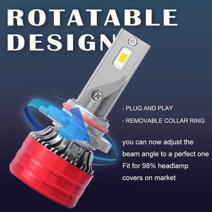 Car LED Headlight Bulb 6000K Night Driving For Most Vehicles - Rotatable design, plug-and-play 25W 2500lm bright white beam