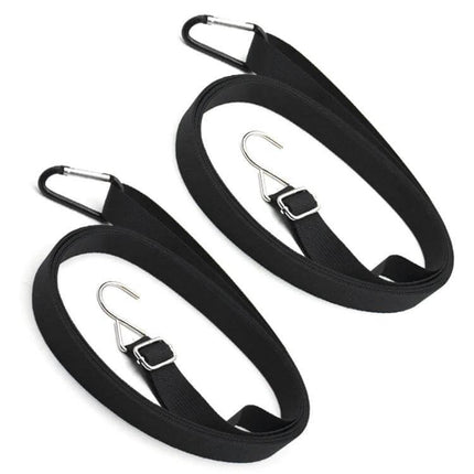 Car Windproof Belt Set 2 Pack for Securing Exterior Cover - black polyester webbing with metal hooks and carabiners for trucks and SUVs