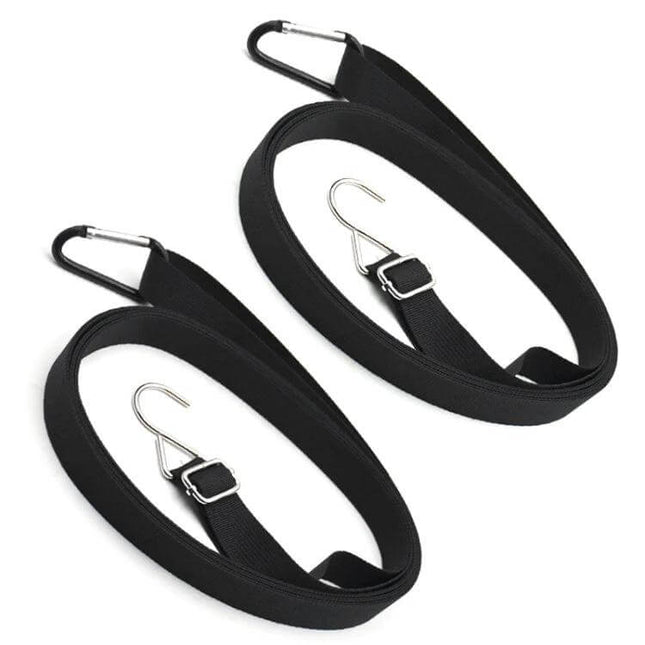 Car Windproof Belt Set 2 Pack for Securing Exterior Cover - black polyester webbing with metal hooks and carabiners for trucks and SUVs