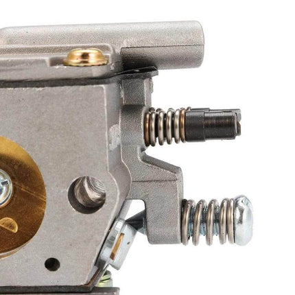 Carburetor Replacement For Chainsaw Durable And Easy To Install close-up of aluminum carburetor showing springs screws and throttle linkage for Stihl models