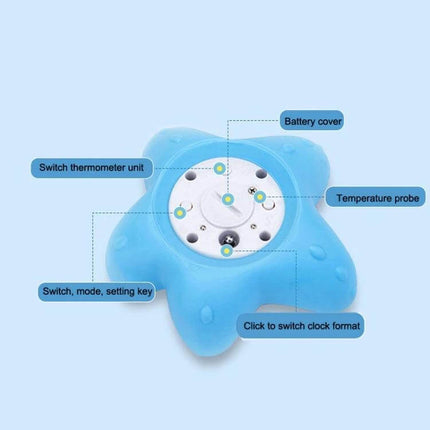 Cartoon Children Bath Water Thermometer With Digital Display showing blue turtle design, digital readout, temperature probe and mode buttons