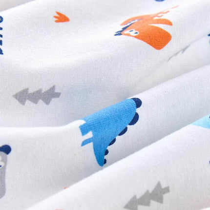 Cartoon Cotton Breathable Boy Underwear For Daily Wear Ages 3 To 8 close-up of white cotton fabric with blue and orange cartoon animal prints