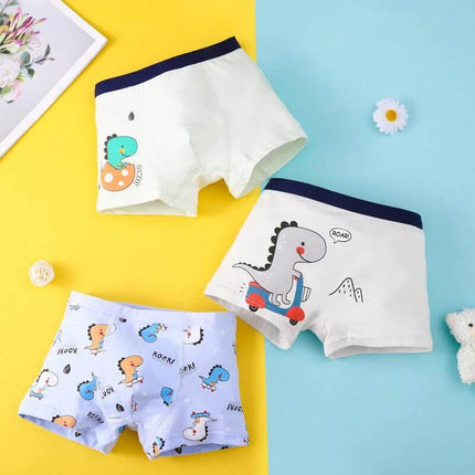 Cartoon Cotton Breathable Boy Underwear For Daily Wear Ages 3 To 8 - Soft breathable cotton boys' trunks with dinosaur prints, sizes 3-8