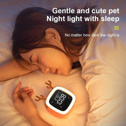 Cartoon Deer Alarm Clock For Kids USB Rechargeable bedside night light clock with deer antlers, compact USB rechargeable kids alarm clock
