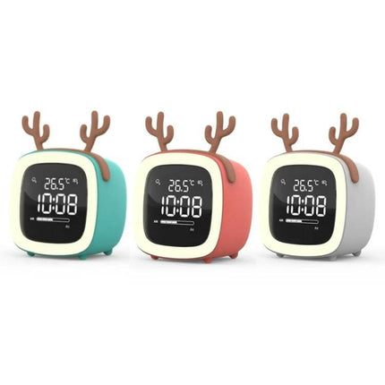 Cartoon Deer Alarm Clock For Kids USB Rechargeable - trio of colorful rechargeable deer-themed bedside clocks with LED display and USB power