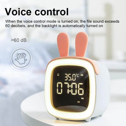 Cartoon Deer Alarm Clock For Kids USB Rechargeable — compact USB rechargeable deer alarm clock with voice control, backlit display and bunny-ear design
