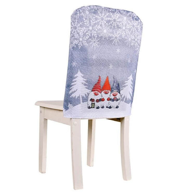 Cartoon Forest Christmas Chair Covers, Red Or Gray, 57x48 cm - gray non-woven seat cover with gnome trio and snowflake forest design