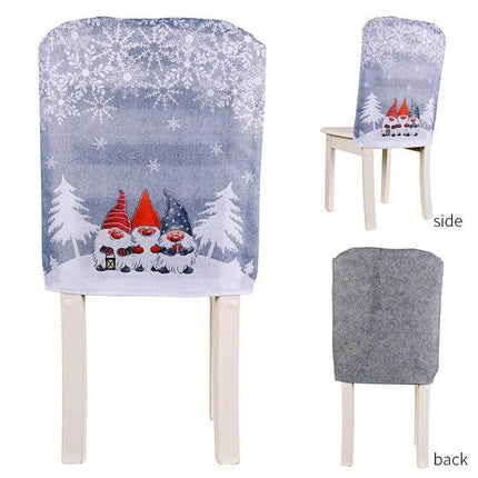 Cartoon Forest Christmas Chair Covers, Red Or Gray, 57x48 cm - gray gnome snowflake seat cover shown on dining chair