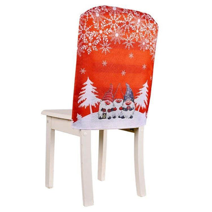 Cartoon Forest Christmas Chair Covers, Red Or Gray, 57x48 cm - red non-woven seat cover with gnome forest and snowflake design