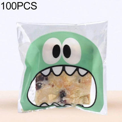 Cartoon Monster OPP Packaging Bags 7x7cm and 10x10cm clear OPP snack bag with green cartoon monster design showing cookie inside