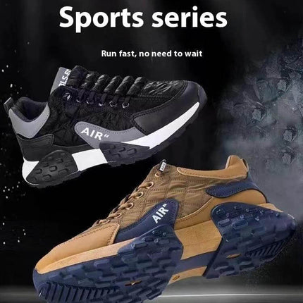 Casual Running Shoes With Thick Sole For Everyday Comfort in Supreme-Brown and Supreme-Black, durable synthetic leather, plaid detail