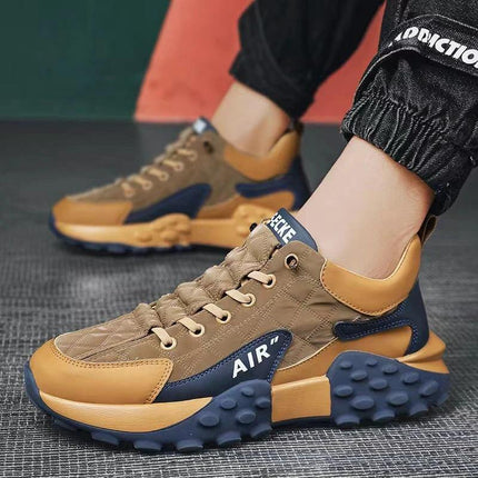 Casual Running Shoes With Thick Sole For Everyday Comfort in Supreme-Brown with plaid details, durable synthetic leather