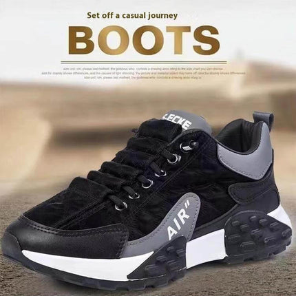Casual Running Shoes With Thick Sole For Everyday Comfort in Supreme-Black with plaid accents, durable synthetic leather PVC sole