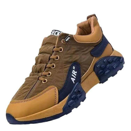 Casual Running Shoes With Thick Sole For Everyday Comfort in Supreme-Brown with plaid details, durable synthetic leather and PVC sole