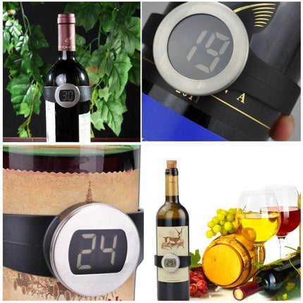 Celsius Degree Digital LCD Display Wine Bottle Thermometer 65 To 80 Millimeters on wine bottle showing clear LCD temperature reading