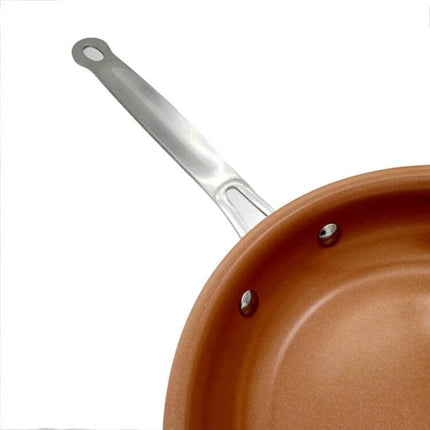 Ceramic Nonstick Frying Pan Set 8/10/12 Inches For Everyday Cooking — close-up of 10in copper ceramic nonstick pan with stainless handle